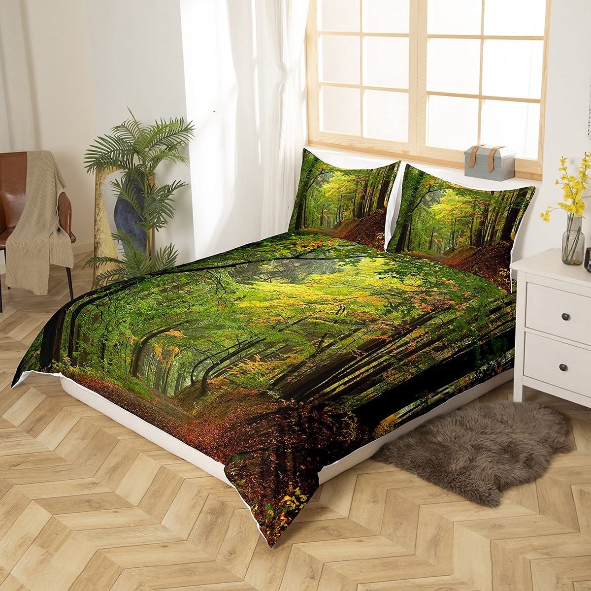 Elzusha - 3-delige Duvet Cover Set met Herfst Bos Ontwerp en 2 Kussenslopen