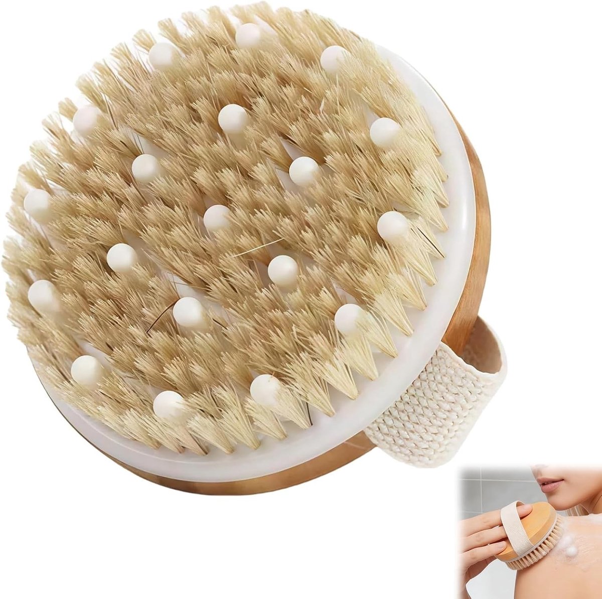 Droge borstel voor het lichaam met natuurlijke haren, exfoliërende massageborstel voor een gezonde huid, bevorder bloedcirculatie en lymfefunctie