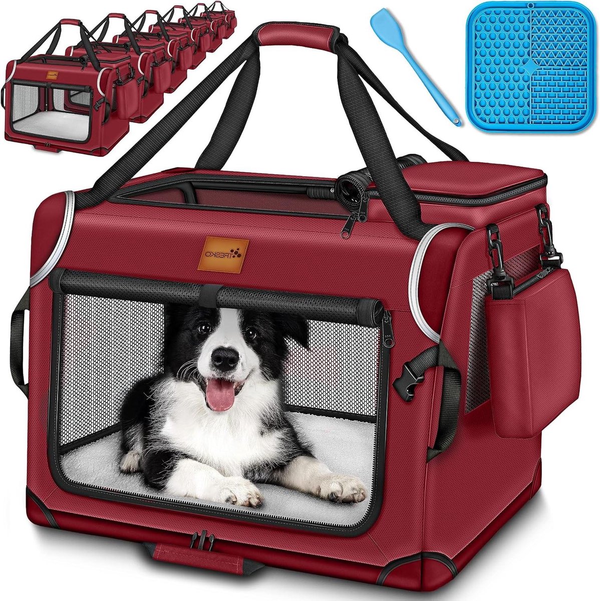 Opvouwbare hondenbox - Reismand hond - Veilig vervoer - Met reflectoren - XXL 92x63x63cm - Rood