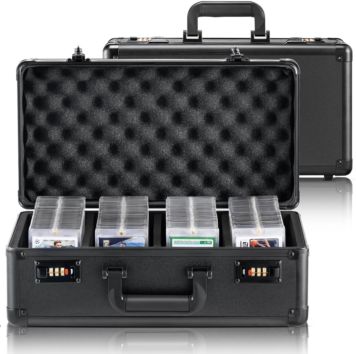 VEVOR Graded Card Storage Box, 4 vakken, Graded Sport Kaartenhouder Draagtas met gecodeerde Lock Foam Dividers, voor - ShopVlot