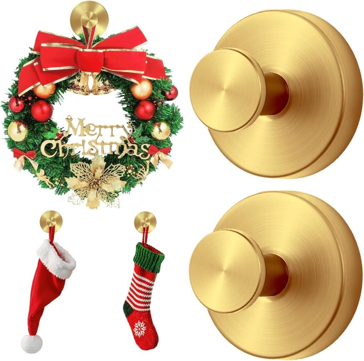 Suction Cup Haken voor Deurdecoratie, Handdoekrekken en Kerstversiering, 2-in-1 Jas Hanger zonder Boren, Ideaal voor Wreaths en Garland (Goud, 2)