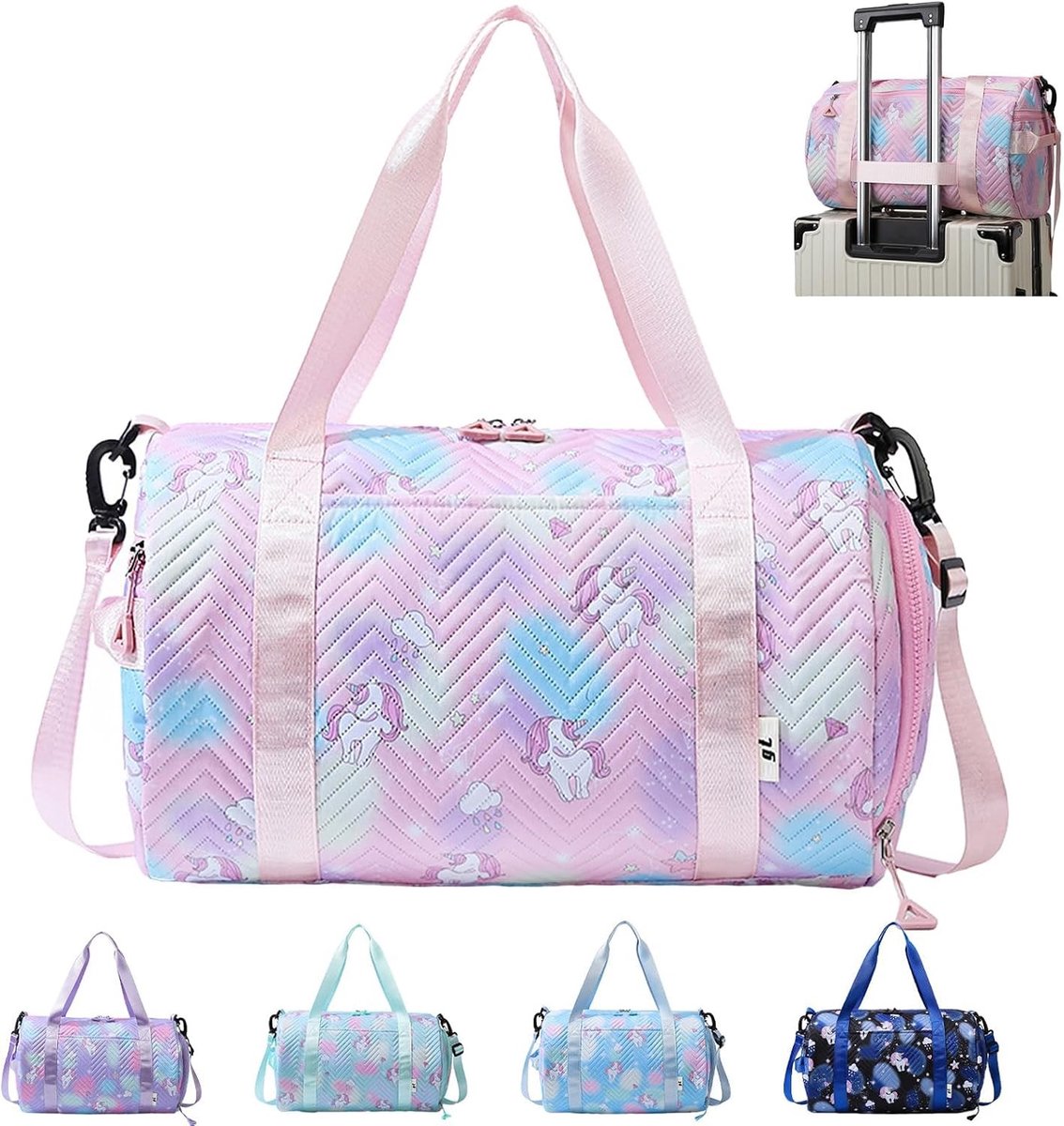Reis- en Sporttas voor Meisjes, 25 Liter, Waterdichte Unicorn Weekender Tas met Compartiment voor Schoenen en Nat Spul, Ideaal voor Gym en Vakantie