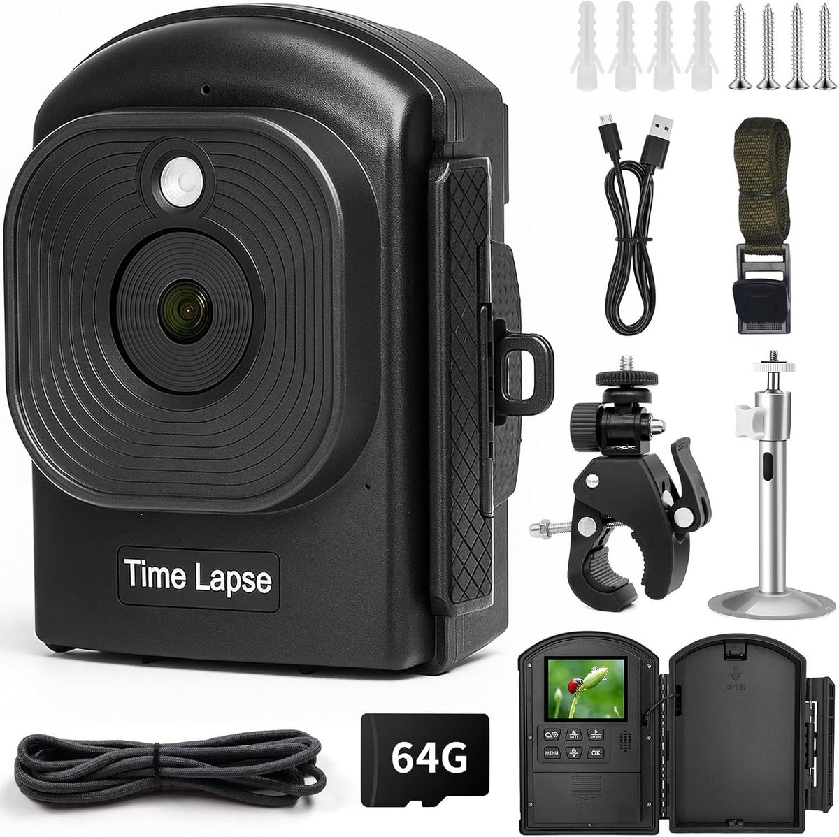Buiten Time-Lapse Camera met Infrarood Positionering en LED Verlichting, 180 Dagen Opname, IP66 Waterdicht voor Bouwprojecten, Planten Groei en Natuuronderzoek