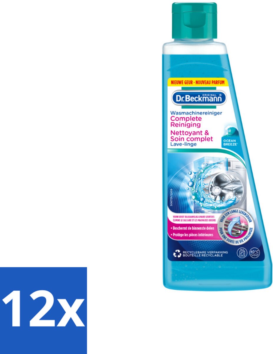 12 x Dr.Beckmann - Wasmachinereiniger - Ocean Breeze - Anti-Kalk - 250 ml - Wasmachine Reiniger - Kalkverwijderaar - Wasmachine Schoonmaken - Wasmachine Onderhoud - Ocean Breeze Geur