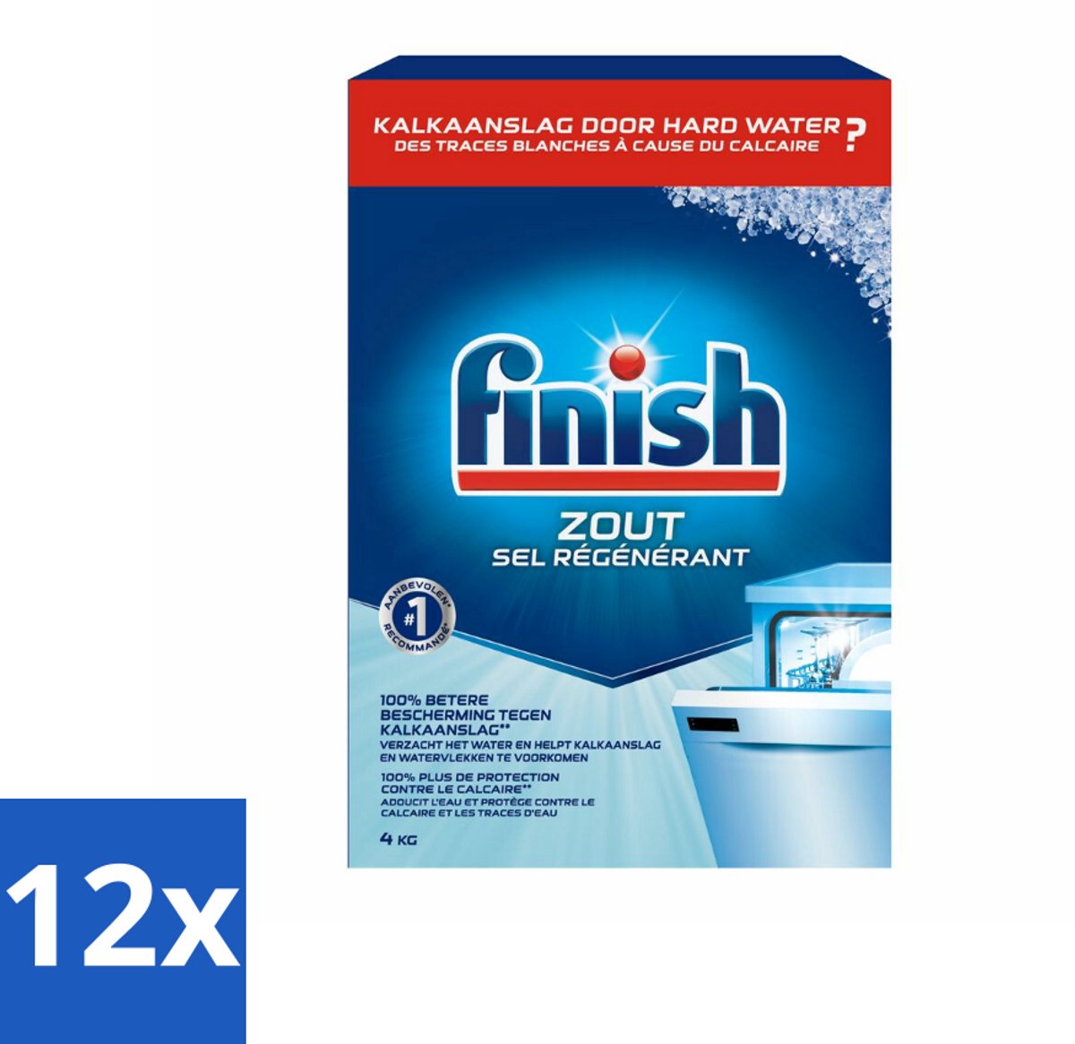 12 x Finish Vaatwasmachine Zout 4 kg - Vaatwasmachine Zout - Kalk Verwijderaar - Vaatwasser Reiniging - Vaatwasser Onderhoud - Anti-kalk
