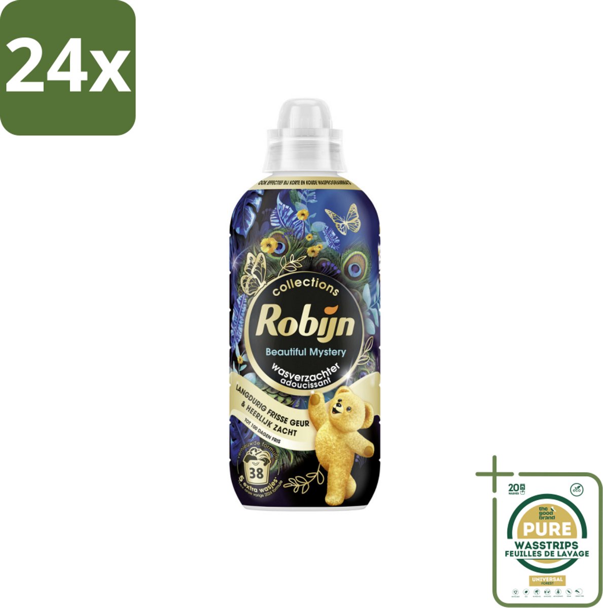 Robijn – Wasverzachter – Beautiful Mystery – 765 ml - Voordeelverpakking - 24 stuks - Wasverzachter voor donkere kleding - Wasverzachter voor katoen