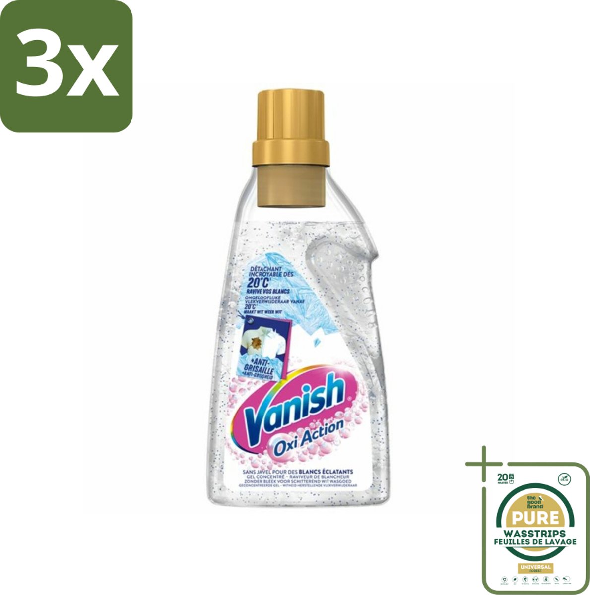 3 x Vanish Oxi Action - Vlekkenverwijderaar Gel - Zonder Bleek - Witte Was - 15 Wasbeurten - Grootverpakking - Wit Was - Vlekkenverwijderaar - Bleekvrije Was - Witte Was - Wasbeurt