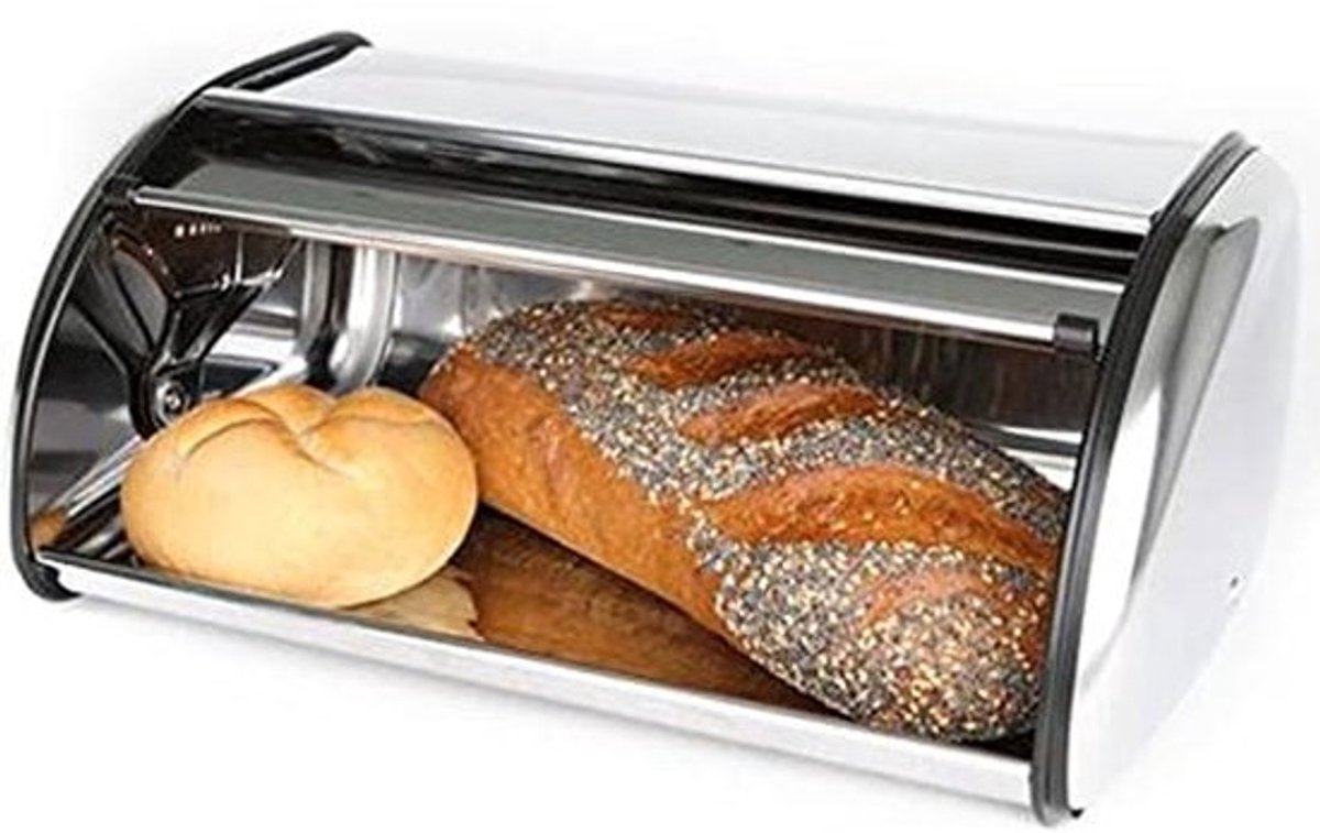 Stainless Steel Bread Bin with Roll Lid - 36 x 23 x 15 cm