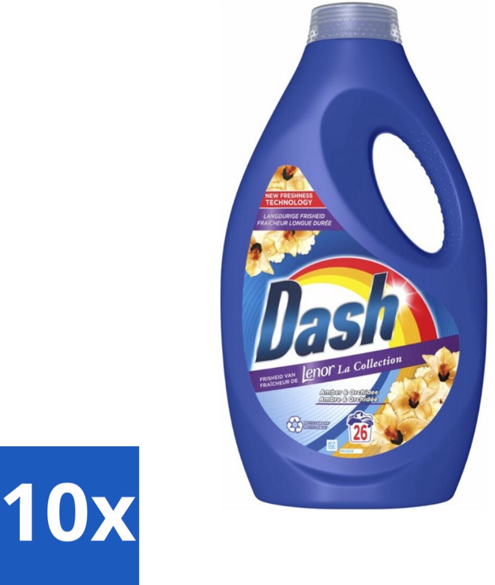 10 x Dash - Lenor Collectie - Vloeibaar Wasmiddel - Witte en Gekleurde Was - Amber & Orchidee - 26 Wasbeurten - Vloeibaar Wasmiddel - Frisheid - Wasmiddel Amber Orchidee - Wasmiddel Lenor - Wasmiddel Voor Witte En Gekleurde Kleding