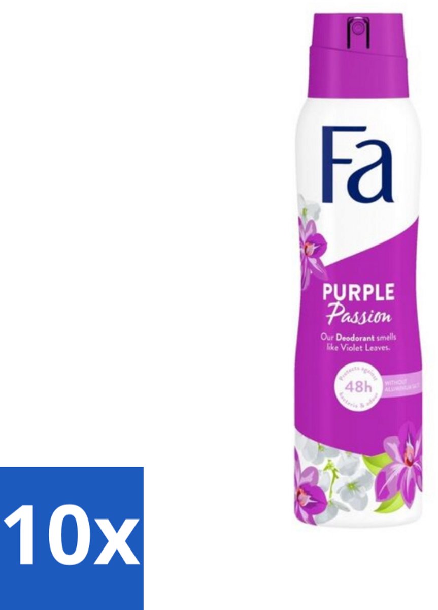 10 x Fa Deodorant Spray Violet Leaves Passion 150 ml - Deodorant Spray - Violette Bladeren - Frisheid - Geur - Langdurige Bescherming