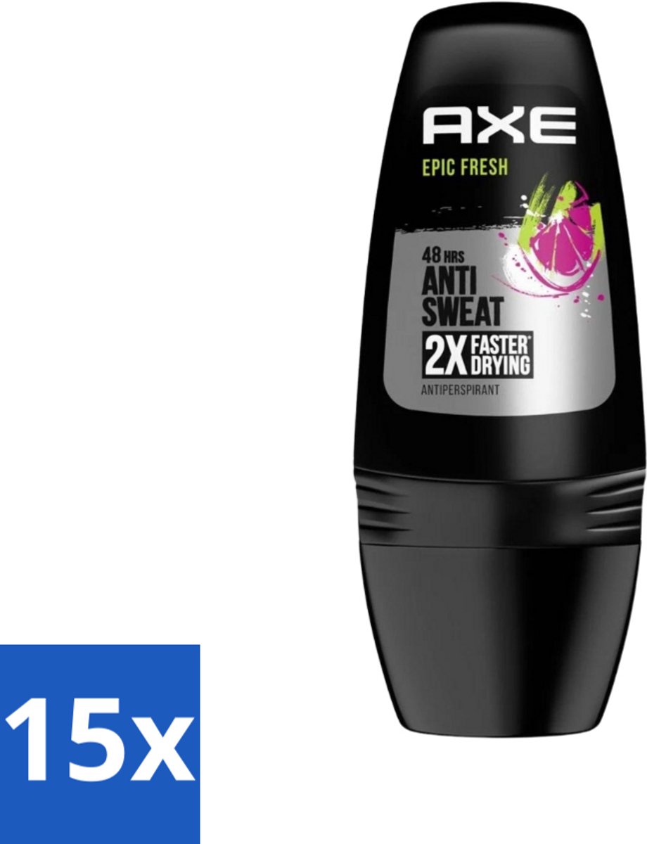 15 x Axe - Deodorant Roller- 48hrs Fresh - Epic Fresh - 50 ml - Anti-transpirant - Zweetbehandeling - Frisse Geur - Droogte - Vlekkenbescherming