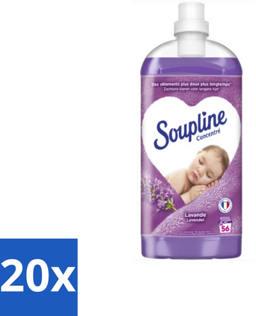 20 x Soupline - Wasverzachter - Lavendel - 56 Wasbeurten - 1.3L - Wasverzachter - Wasgoed Verzachten - Lavendel Geur - Wasgoed Verzorgen - Wasverzachter Lavendel