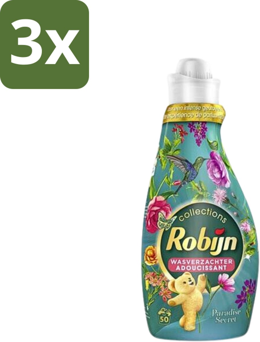 3 x Robijn Collections - Wasverzachter - Paradise Secret - 1,25L - 50 Wasbeurten - Wasverzachter - Luxe Wasverzachter - Parfum Wasverzachter - Zijdezachte Wasverzachter - Wasverzachter Voor Kleding