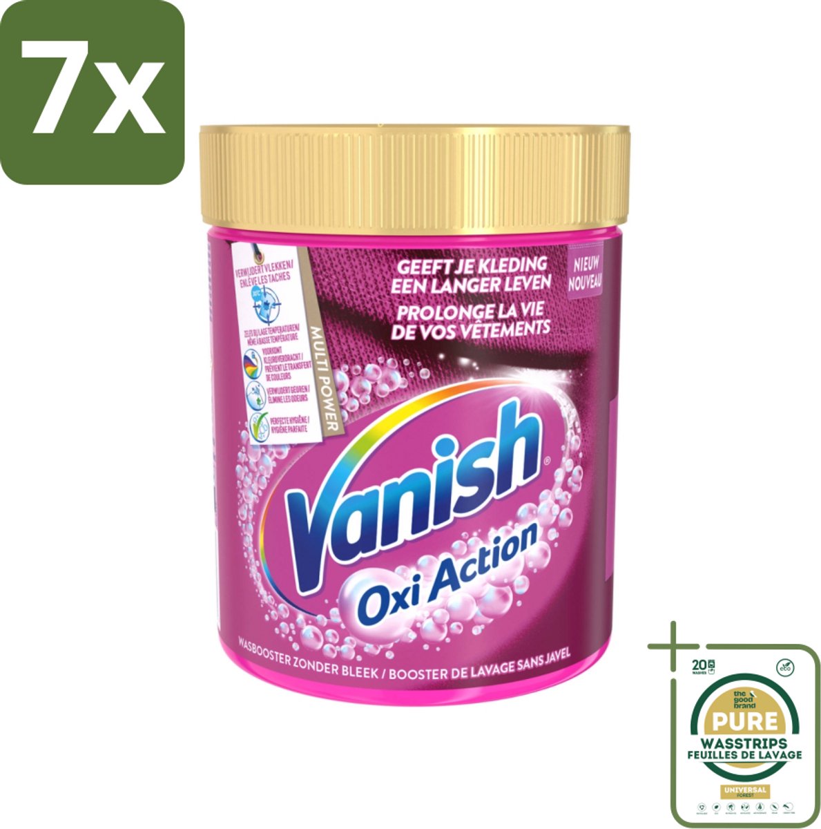 7 x Vanish Oxi Action - Vlekkenverwijderaar - Wasbooster - Zonder Bleek - Gekleurde Was - 550 Gram - Grootverpakking - Vlekkenverwijderaar - Wasbooster - Kleurbehoud - Geurneutraliseren - Bleekvrije Was