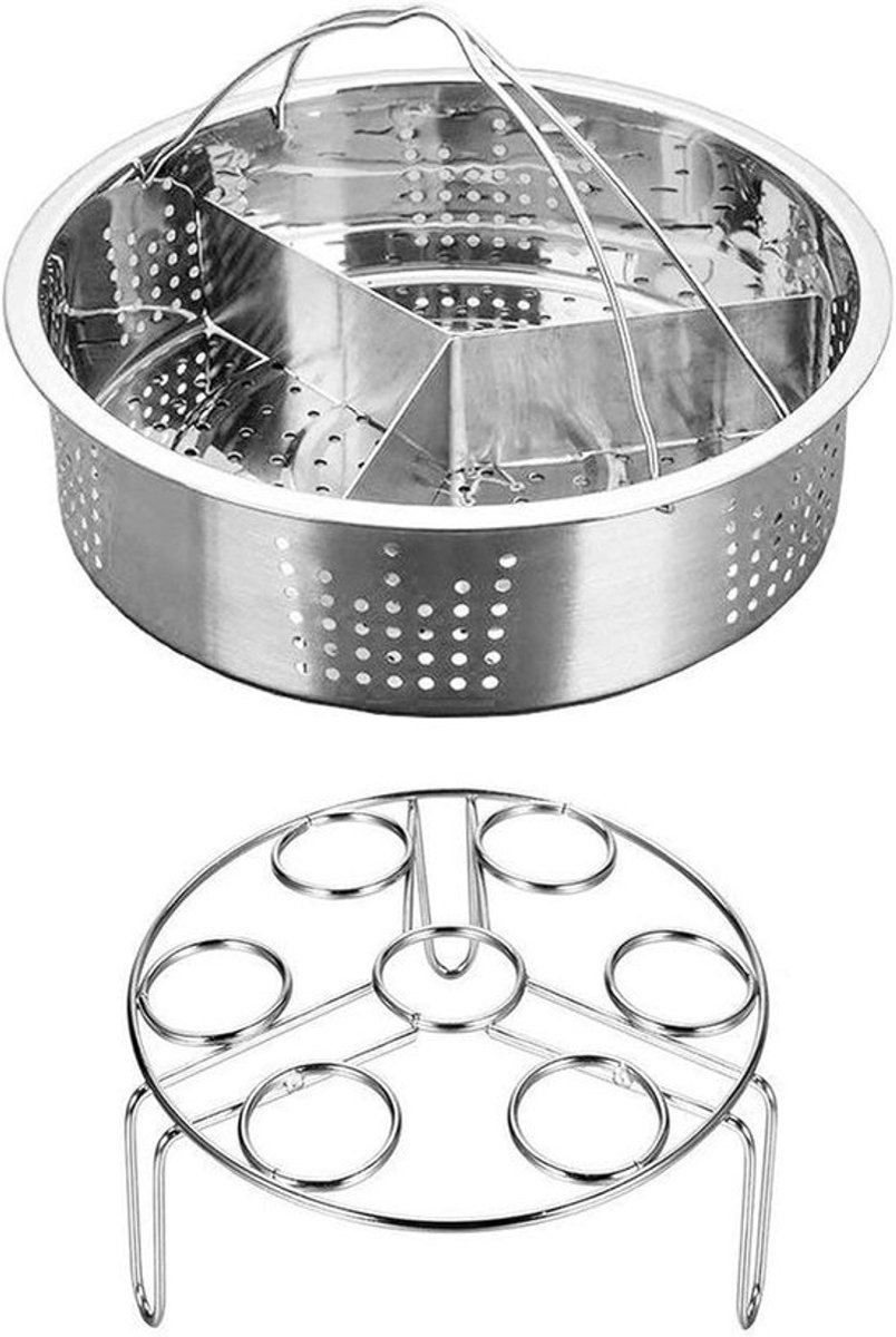 Snelkooktoebehoren Set - Stoommand Ei Rek - Gezond Koken - Roestvrij Staal - Set van 3 - Zilver