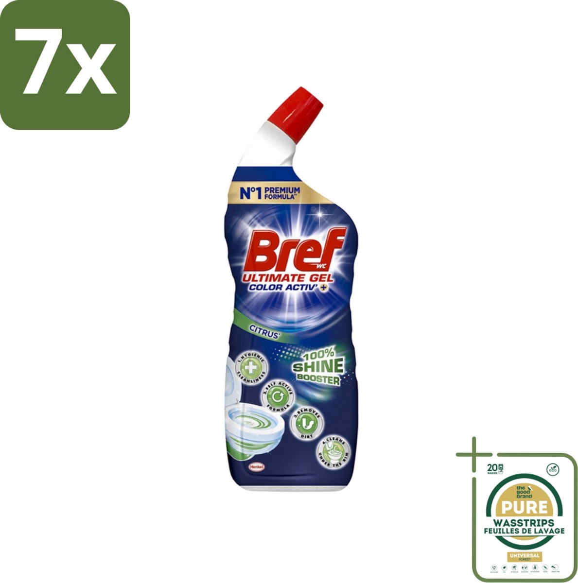 7 x Bref WC - Ultimate Gel Color Activ+ - Toiletreiniger - Citrus - 700 ml - Grootverpakking - Hygiëne Toilet - Toilet Reinigen - Toilet Reinigingsgel - Toilet Reinigingsproduct - Toilet Kalk Bestrijden