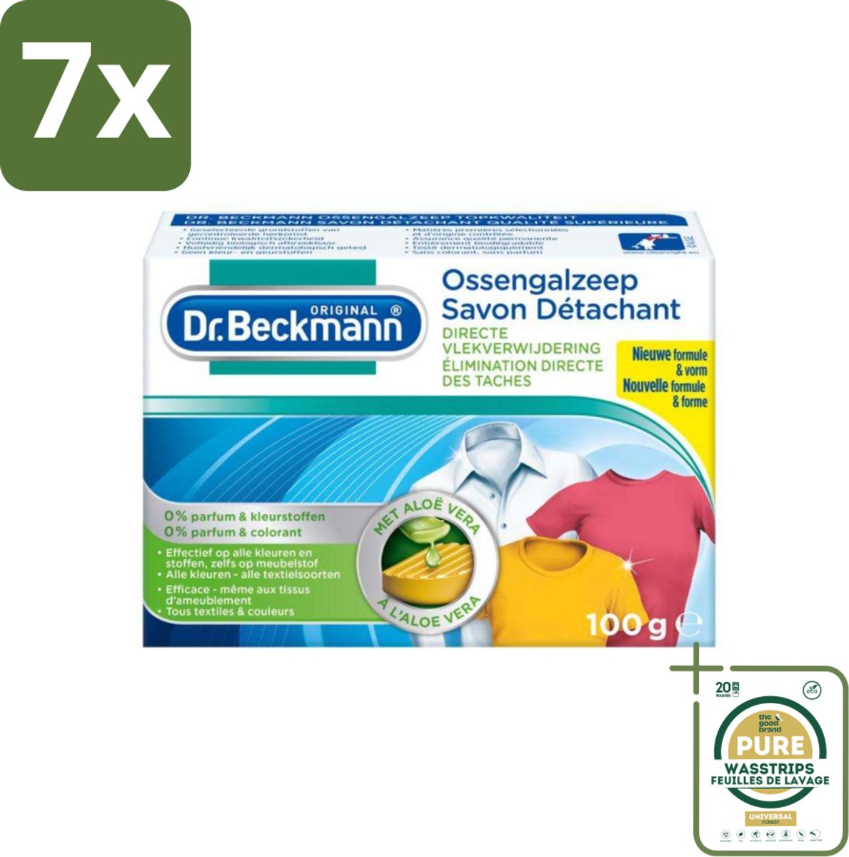 7 x Dr.Beckmann - Vlekkenverwijderaar - Ossengalzeep Met Aloë Vera - Witte en Gekleurde Was - 100g - Grootverpakking - Vlekkenverwijderaar - Textiel Reinigen - Tapijt Reinigen - Meubel Reinigen - Aloë Vera