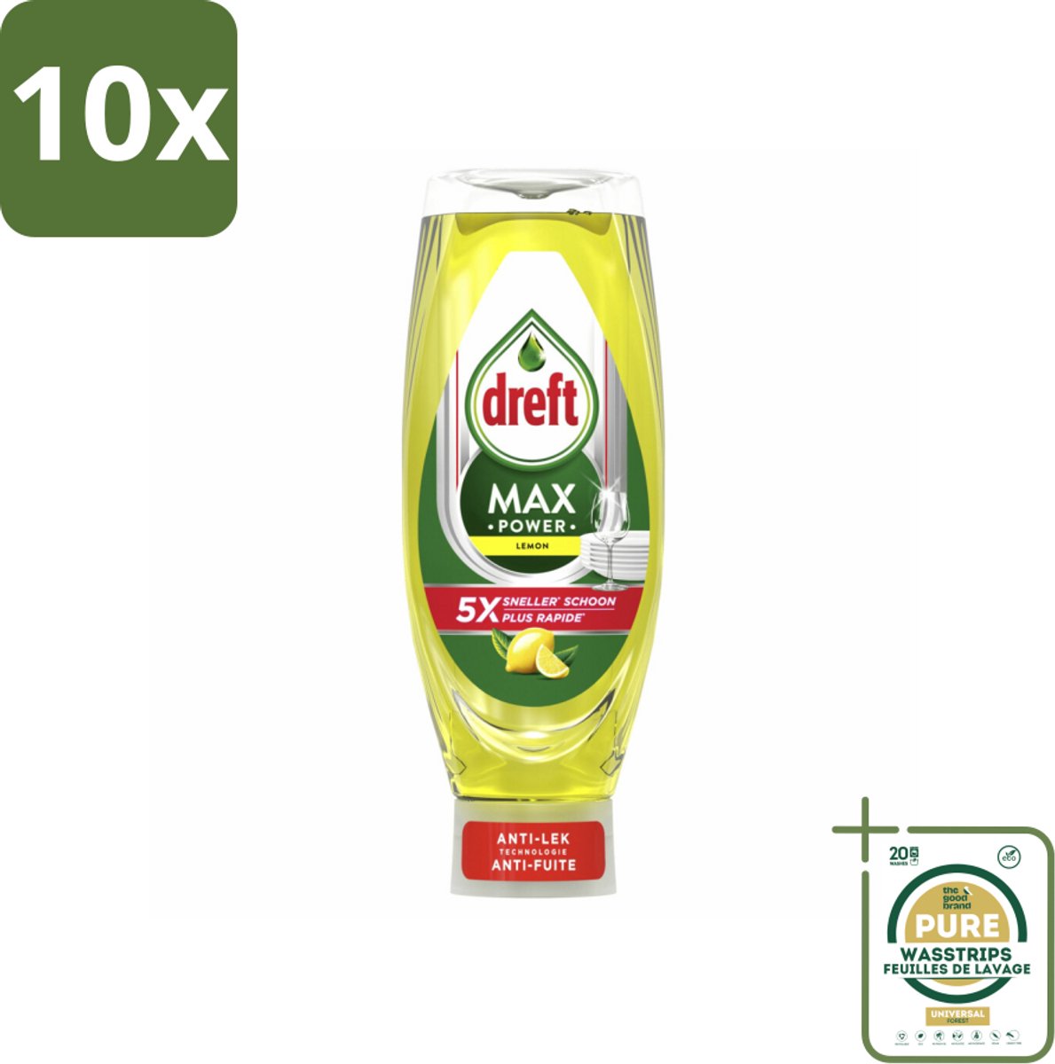 10 x Dreft - Afwasmiddel - Max Power Citroen - Extra ontvettend - 730 ml - Grootverpakking - Afwasmiddel Citroen - Vetverwijdering - Krachtig Afwassen - Schone Vaat - Citroengeur