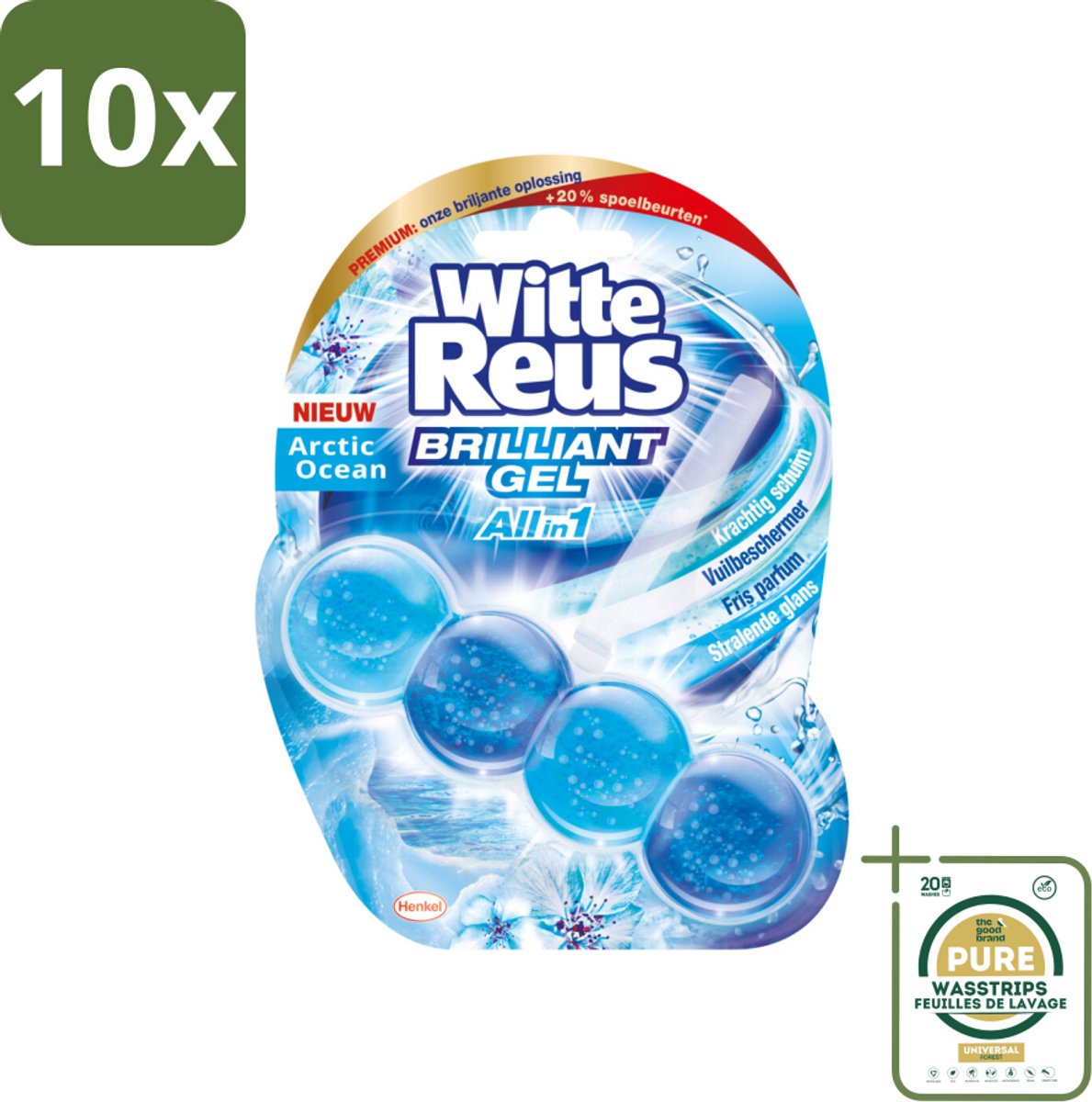10 x Witte Reus - Brilliant Gel Toiletblok - Arctic Ocean - 1 Toiletblok - Grootverpakking - Toiletblok - Reinigingsgel - Oceaangeur - Frisse Geur - Toilet Reinigen