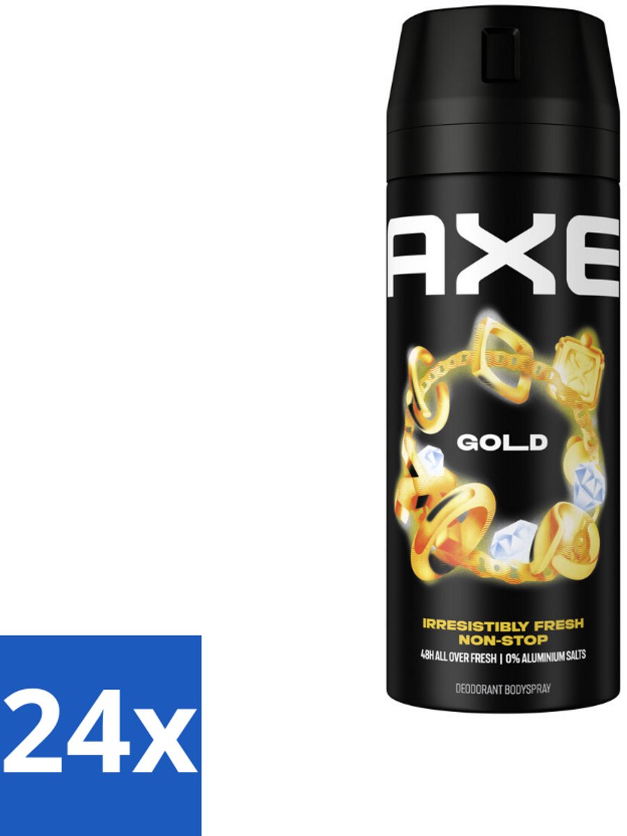 24 x Axe - Deodorant Bodyspray - 48hrs Fresh - Gold - Oud Wood & Fresh Vanilla - 150 ml - Deodorant - Axe - Deodorant Spray - 48 Uur Bescherming - Oud Hout