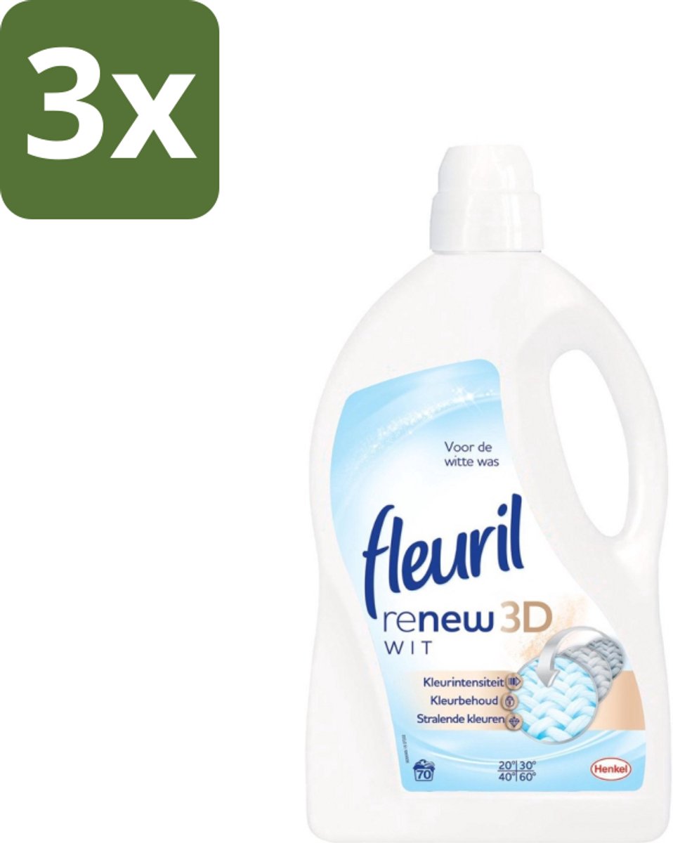 3 x Fleuril - Renew 3D - Vloeibaar Wasmiddel - Witte Was - 70 Wasbeurten - Wasmiddel Witte Was - Witte Was - Wasbeurt - Wasmiddel 3D - Kleurbehoud