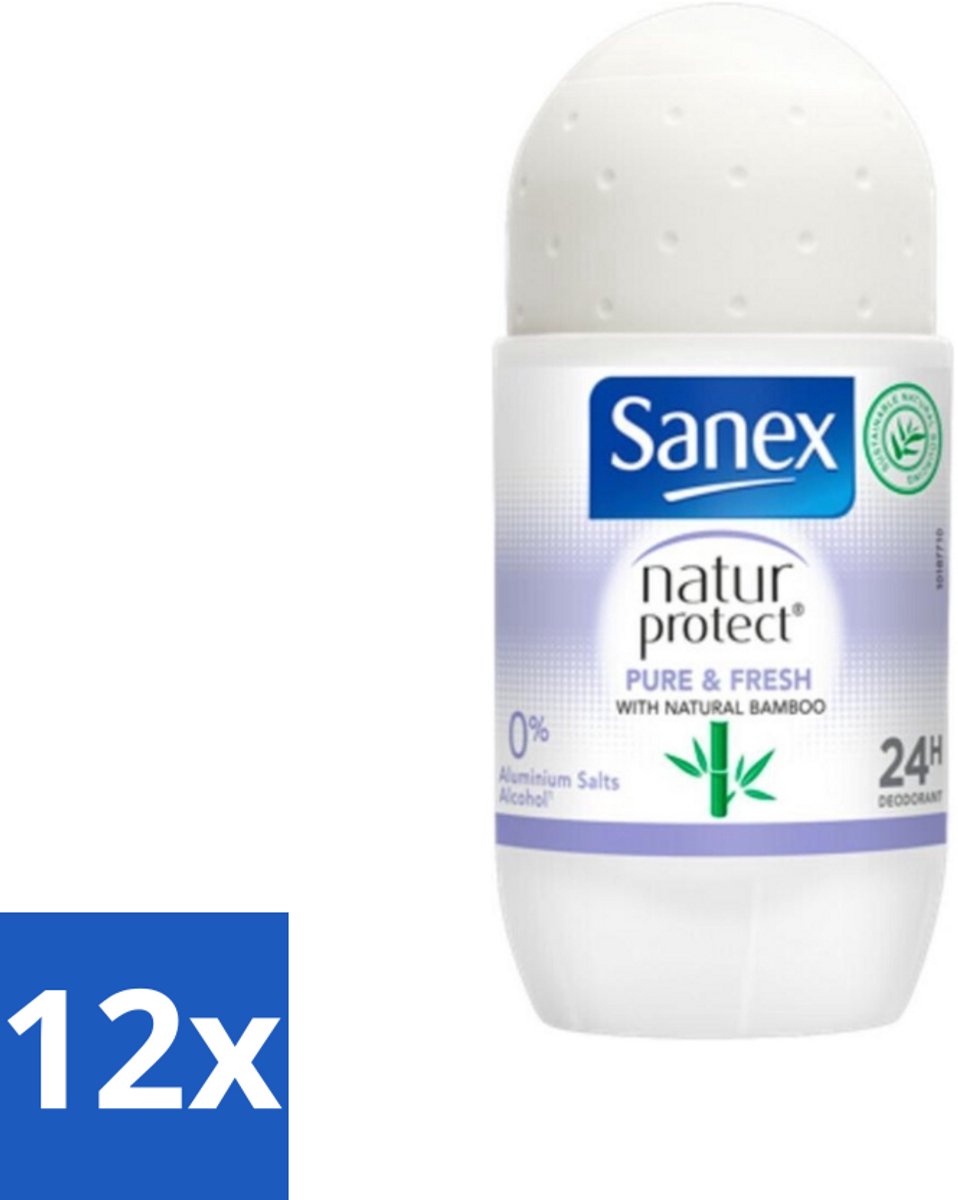 12 x Sanex Natur Protect - Deodorant Roller - Puur & Fris - Met Nattuurlijke Bamboo - 50 ml - Sanex Deodorant - Natuurlijke Deodorant - Bamboe Deodorant - Aluminiumvrije Deodorant - Alcoholvrije Deodorant