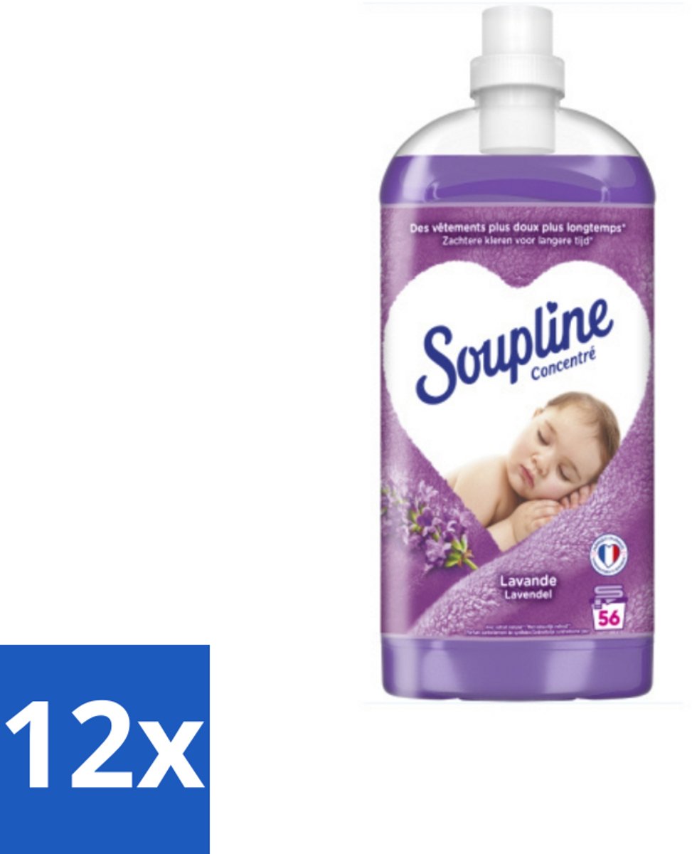 12 x Soupline - Wasverzachter - Lavendel - 56 Wasbeurten - 1.3L - Wasverzachter - Lavendelgeur - Wasgoed Verzachten - Wasverzachter Lavendel - Wasverzachter 56 Wasbeurten