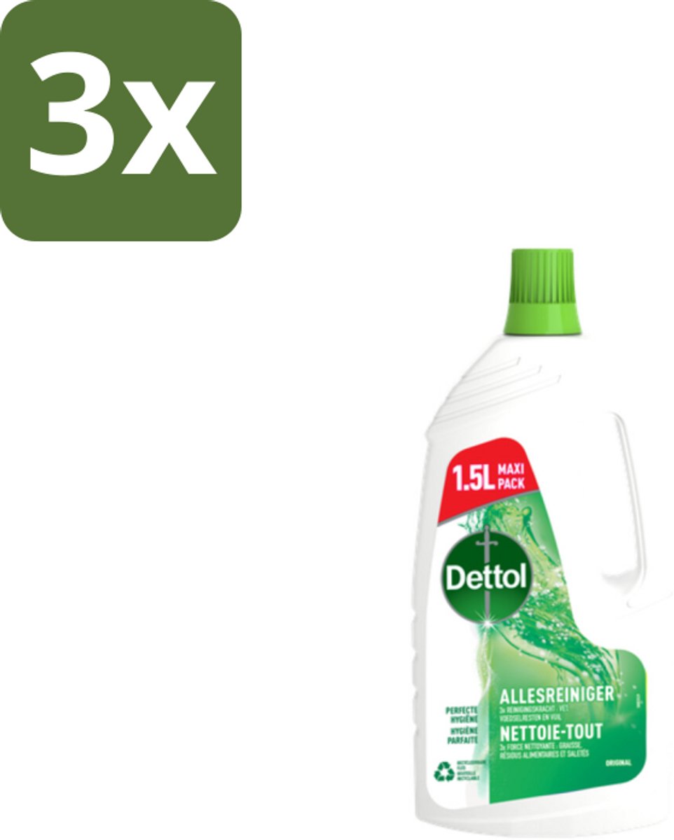 3 x Dettol Original - Allesreiniger - Perfecte Hygiëne - 1.5L - Allesreiniger - Hygiëne - Vet Verwijderen - Vuil Verwijderen - Geur