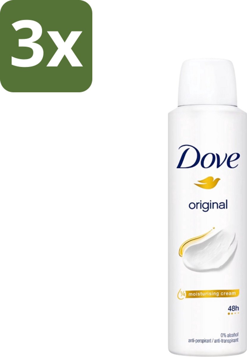 3 x Dove Original - Deospray - Anti-Transpirant - 150 ml - Douche - Deodorant - Oksels - Transpiratie - Geur
