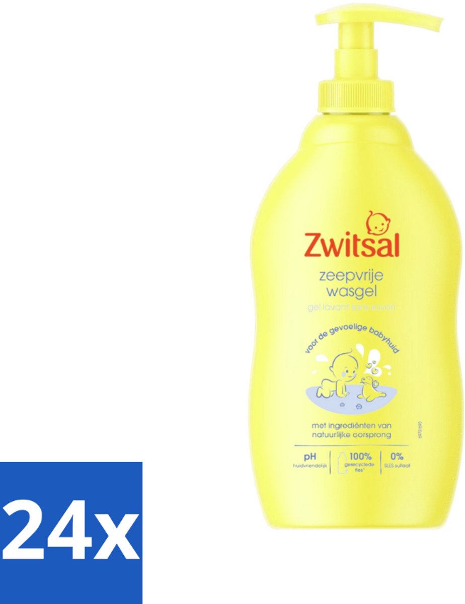 24 x Zwitsal - Babyverzorging - Zeepvrije Wasgel - Voor de Gevoelige Babyhuid - 400 ml - Babywasgel - Babyhuid - Milde Reiniging - SLES-vrij - Natuurlijke Ingrediënten