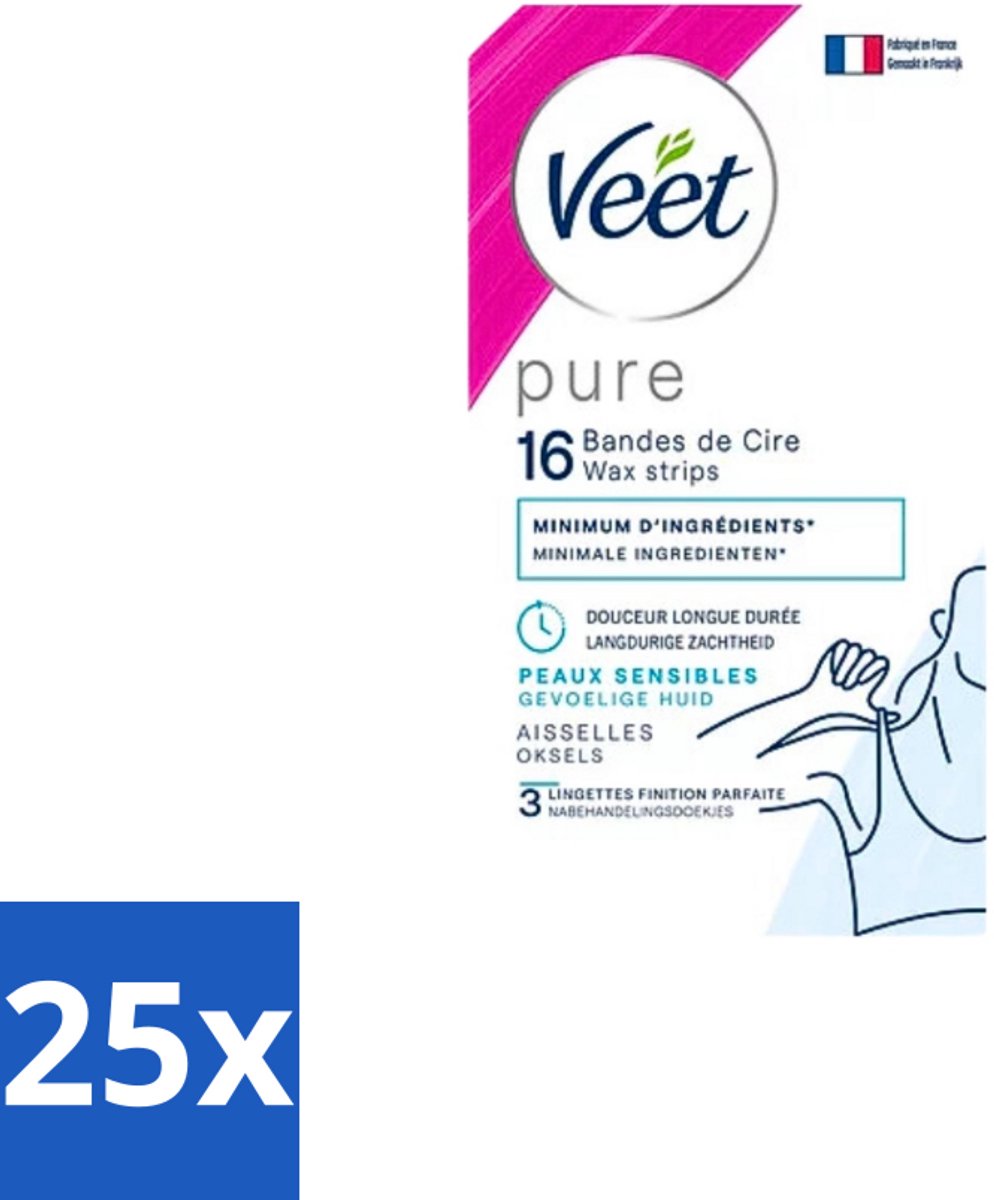25 x Veet - Ontharingsstrips - Oksels - Hypoallergene Minima - 16 Strips - Veet Ontharing - Oksel Ontharing - Hypoallergene Ontharing - Haartjes Verwijderen - Haartjes Verwijderen Oksels