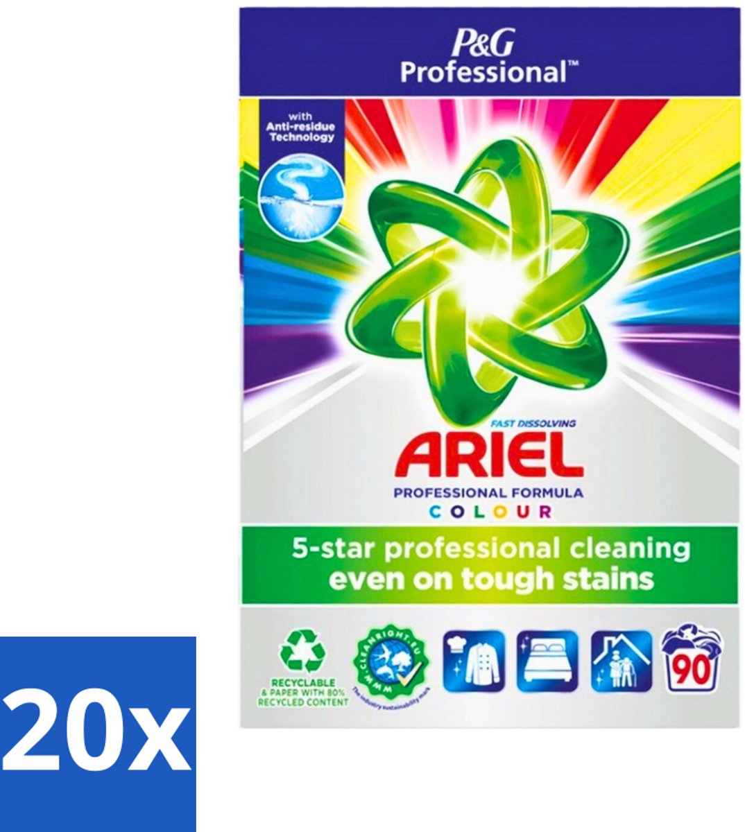 20 x Ariel Professional - Waspoeder - Gekleurde Was - 90 Wasbeurten - Kleurverzorging - Waspoeder - Vlekverwijdering - Wasmachine - Wasbeurt