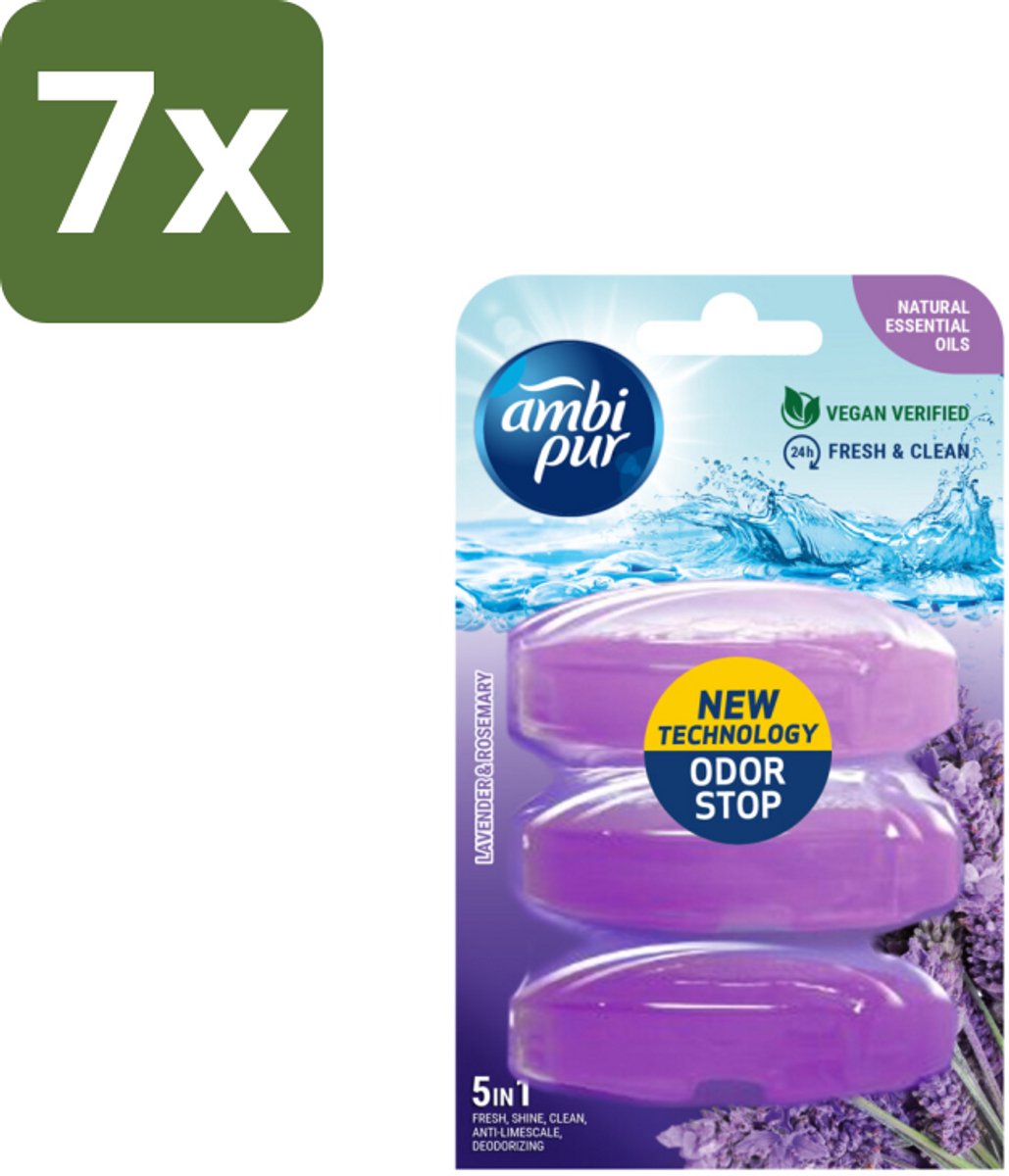 7 x Ambi Pur Toiletblok Navulling Lavendel & Rozemarijn 3 stuks per verpakking - Toiletblok Navulling - Reinigingsvulling - Frisse Toiletomgeving - Lavendel En Rozemarijn - Hygiëne