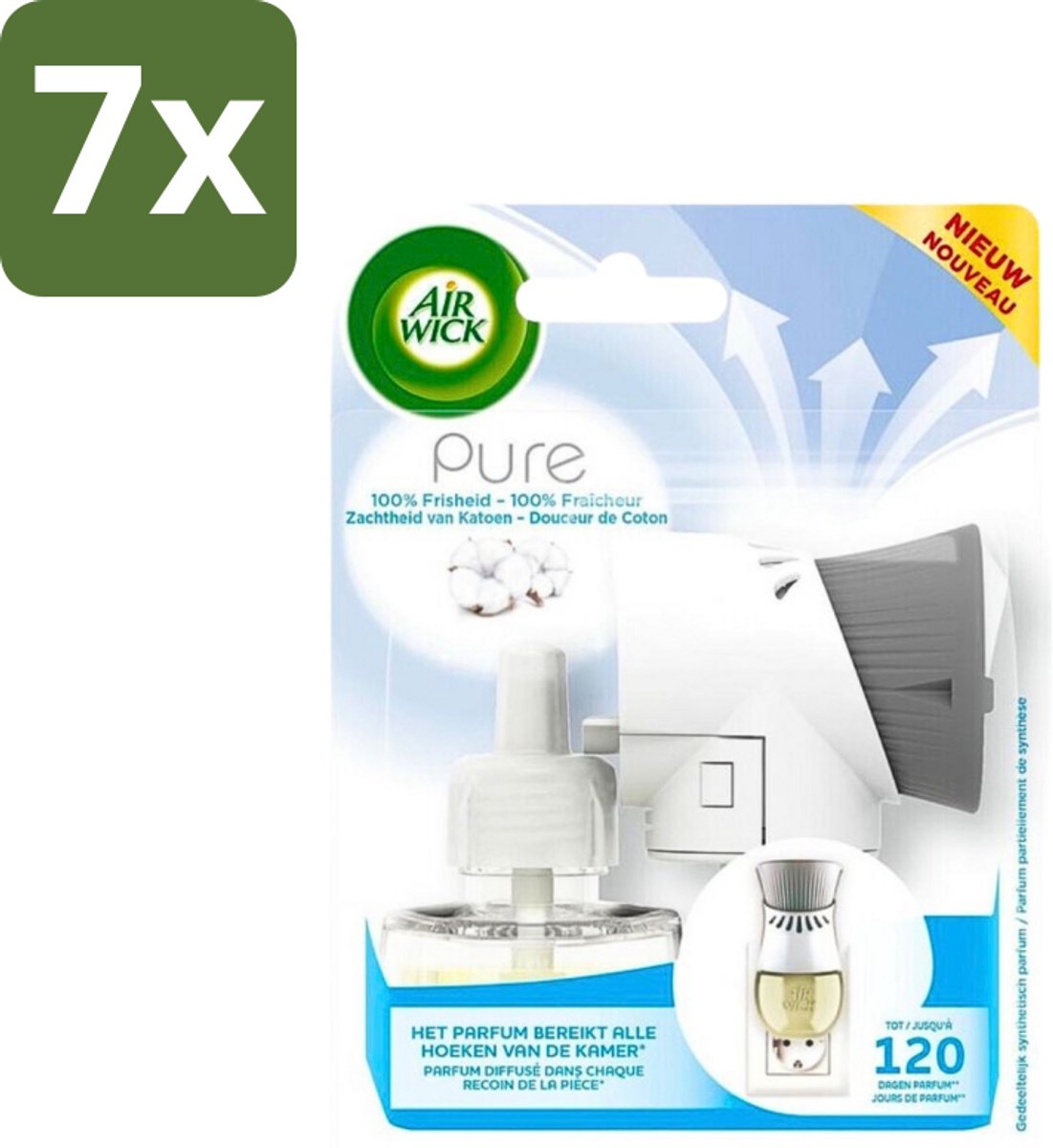 7 x Air Wick Elektrische Geurverspreider - Starterkit - Pure Zachtheid van Katoen - 19ml - Geurverspreider - Katoengeur - Frisse Geur - Elektrische Geurverspreider - Langdurige Geur