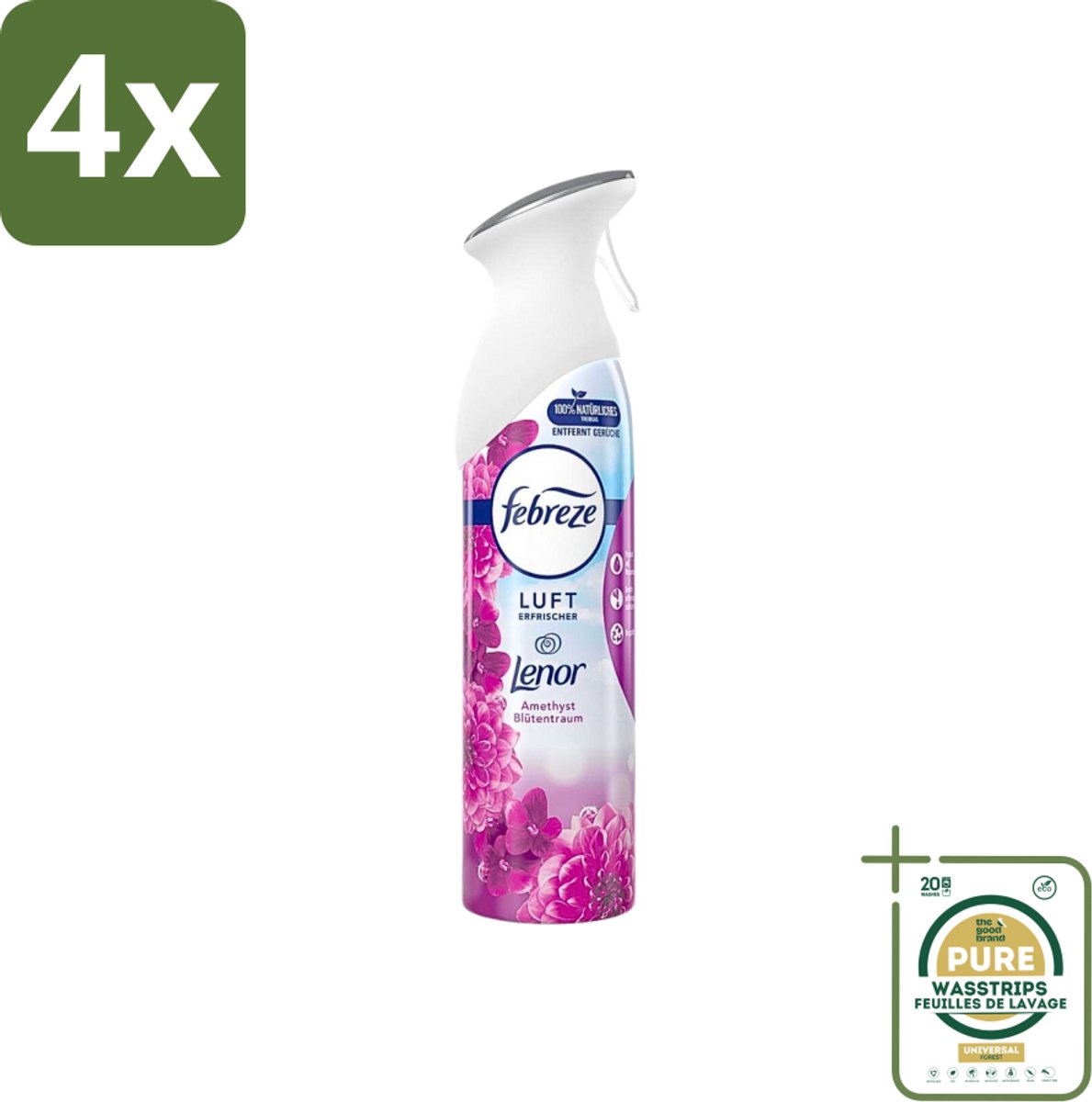 Febreze Amethist Luchtverfrisser Spray - Frisse Bloemen Geur - 300ml - Voordeelverpakking - 4 stuks - Febreze - Amethyst