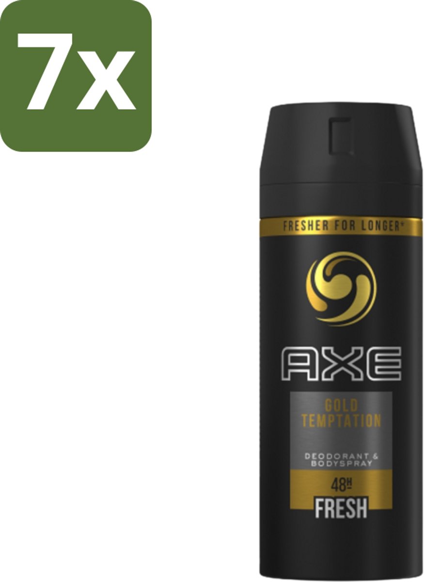 7 x Axe - Deodorant Bodyspray - 48hrs Fresh - Gold Temptation - 150 ml - 48 Uur Bescherming - Zweetvermindering - Deodorant Spray - Geur - Fris
