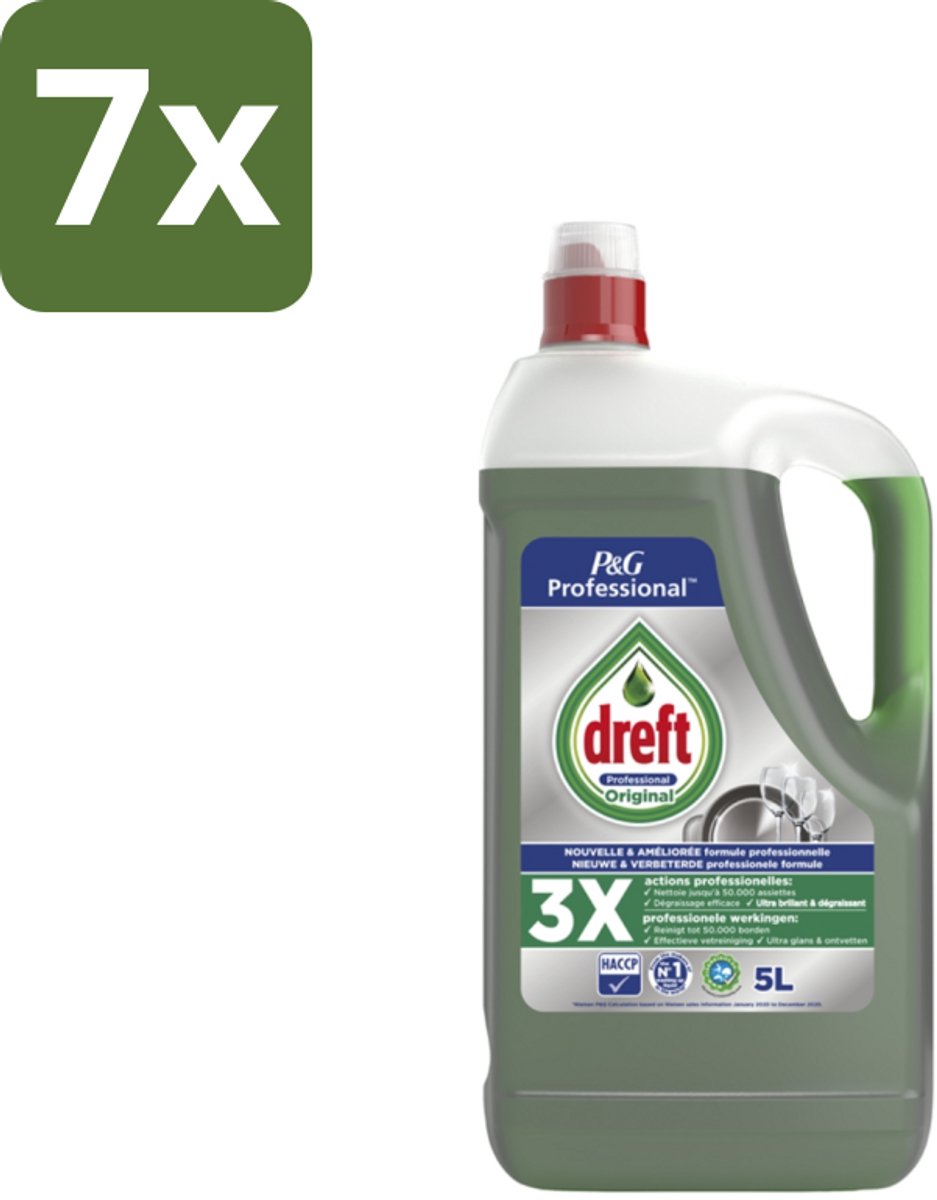 7 x Dreft Professional - Vloeibaar Afwasmiddel - Regular - 5 L - Afwasmiddel - Reinigingsmiddel - Vaat Reinigen - Ramen Reinigen - Spiegel Reinigen