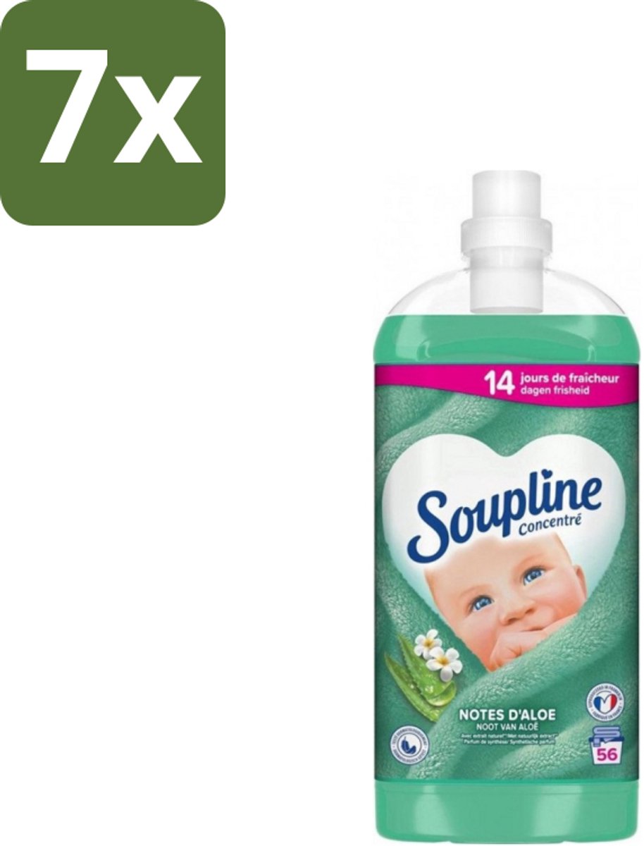 7 x Soupline - Wasverzachter - Aloë Vera - 56 Wasbeurten - 1.3L - Wasverzachter Aloë Vera - Frisse Geur - Zachte Kleding - 14 Dagen Frisheid - Natuurlijke Geur