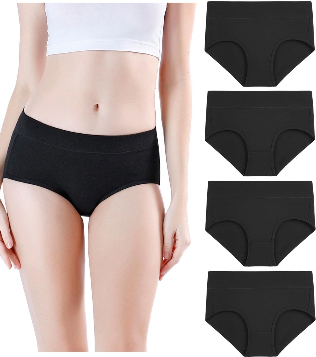 Elzusha - Dames Panty - Zwart Katoen met Elastaan - 4 Stuks