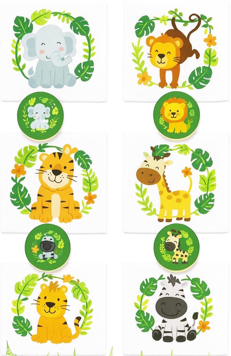 Elzusha - Set van 6 Magische Handdoeken met Safari Dieren - 100% Katoen