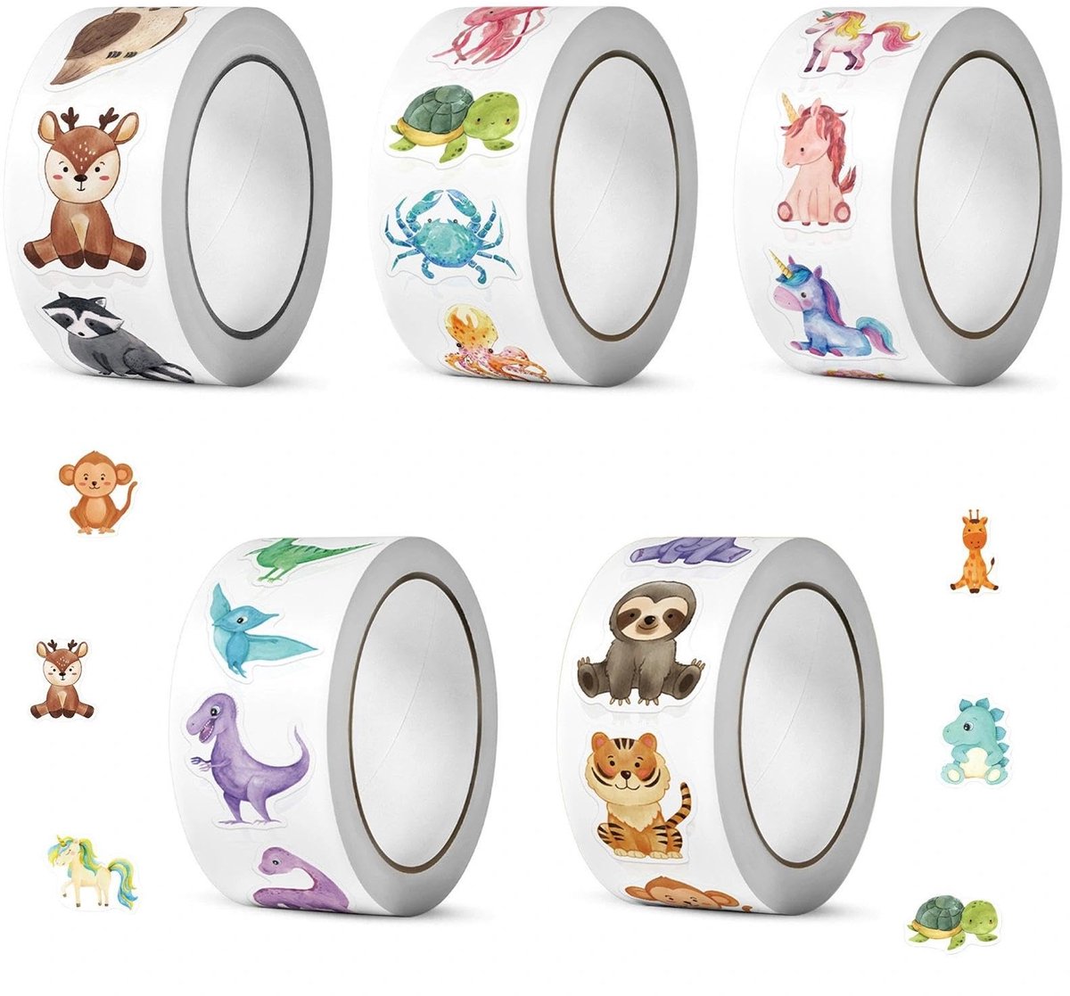 Elzusha- Dierenstickers 2500 stuks - Ronde Stickers - 32 Motieven - Waterdicht - Herbruikbaar - Ideaal voor Beloningssysteem