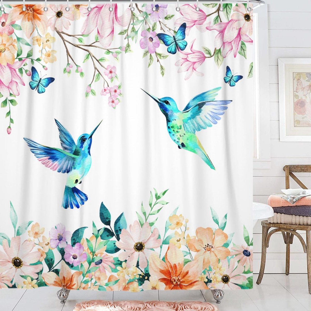 Elzusha - Douchegordijn 180 x 200 cm Roze Waterverf Bloemen Waterdicht en Machinewasbaar