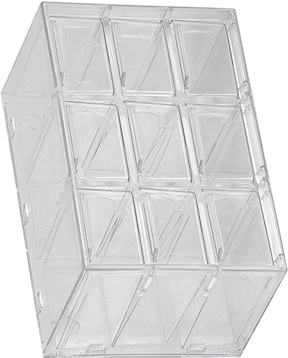 Transparante lade-organizer voor bureau, stapelbare opbergdoos met 9 compartimenten voor make-up en kleine voorwerpen, ideaal voor een opgeruimd bureau