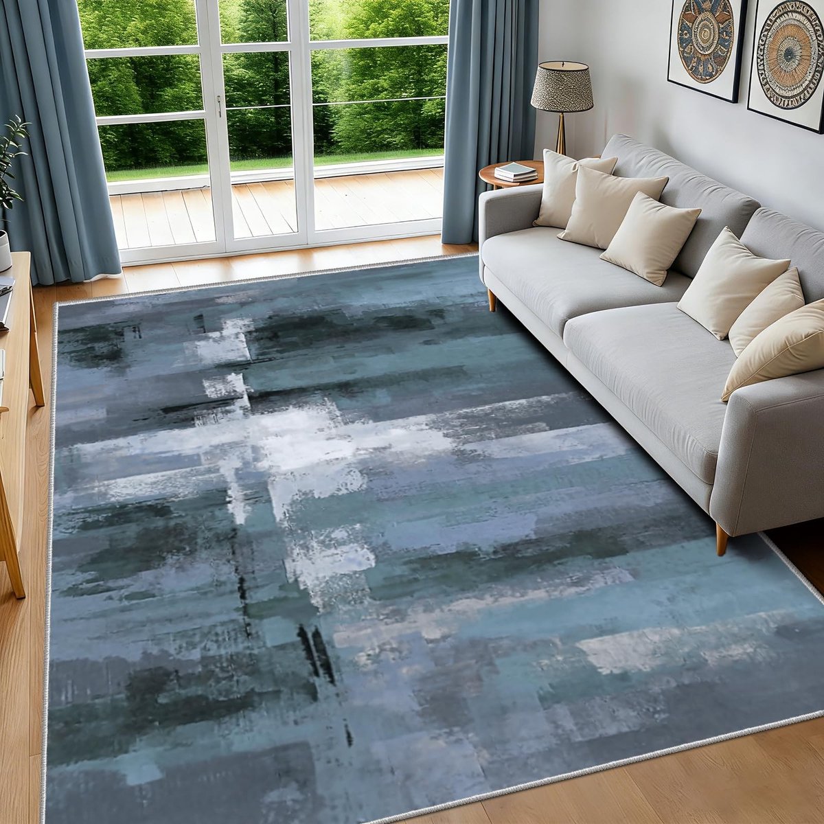 Elzusha - Abstract Vloerkleed 80 x 120 cm Blauw en Grijs