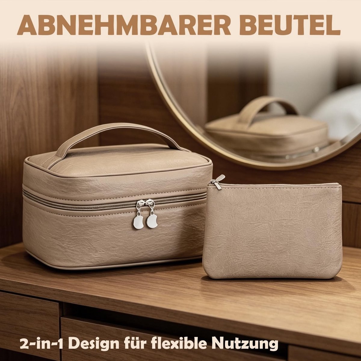Grote Make-up Tas met Compartimenten – Luxe Reistas voor Cosmetica en Toilettas met Afneembare Pouch, Perfect voor Reizen en Organiseren van Schoonheidsproducten
