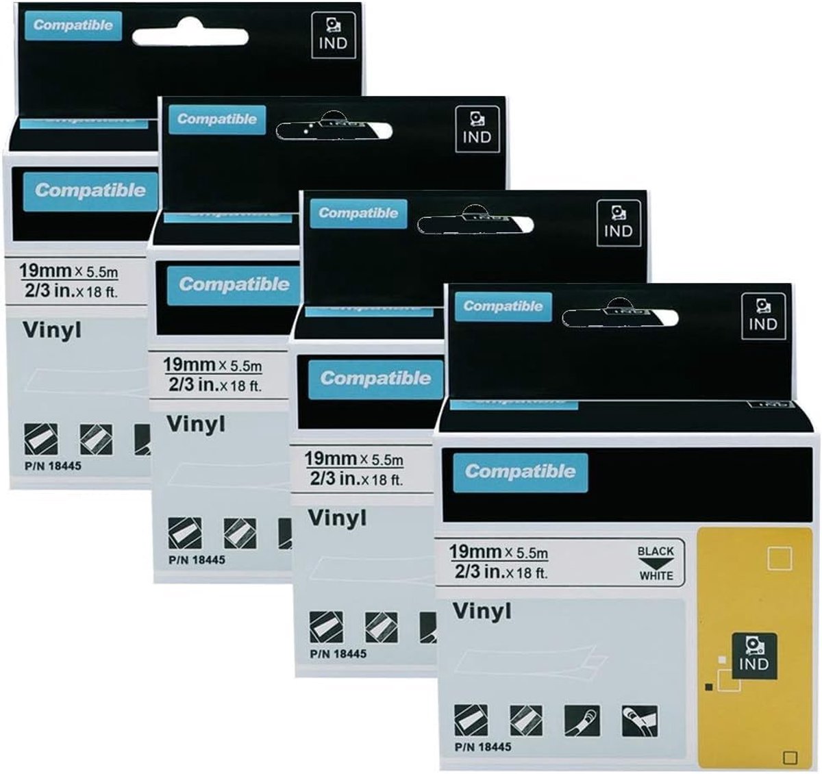 Elzusha - Label Tape 3/4" - Zwart op Wit - 4-Pack