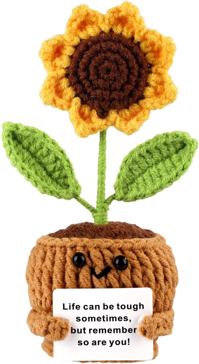 Elzusha - Gehaakte Zonnebloem met Positieve Boodschap voor Decoratie