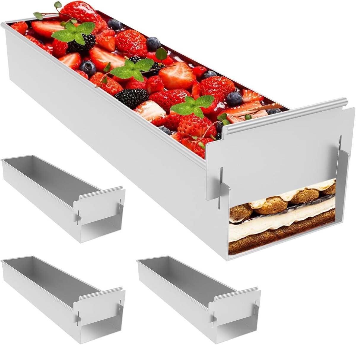 Verstelbare rechthoekige bakvormen met antiaanbaklaag voor tiramisu, brownies en brood (4 stuks)