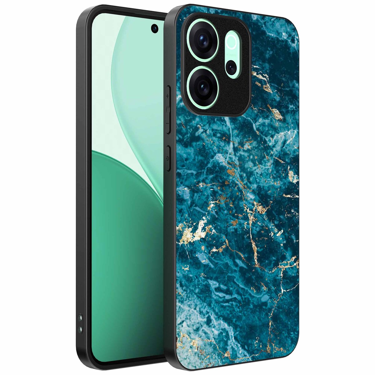 Geschikt voor Oppo Reno 15 Pro Telefoonhoesje met marmer opdruk - TPU backcover case blue marble design - Blauw - Smartphonica geschikt voor Oppo Reno 15 Pro
