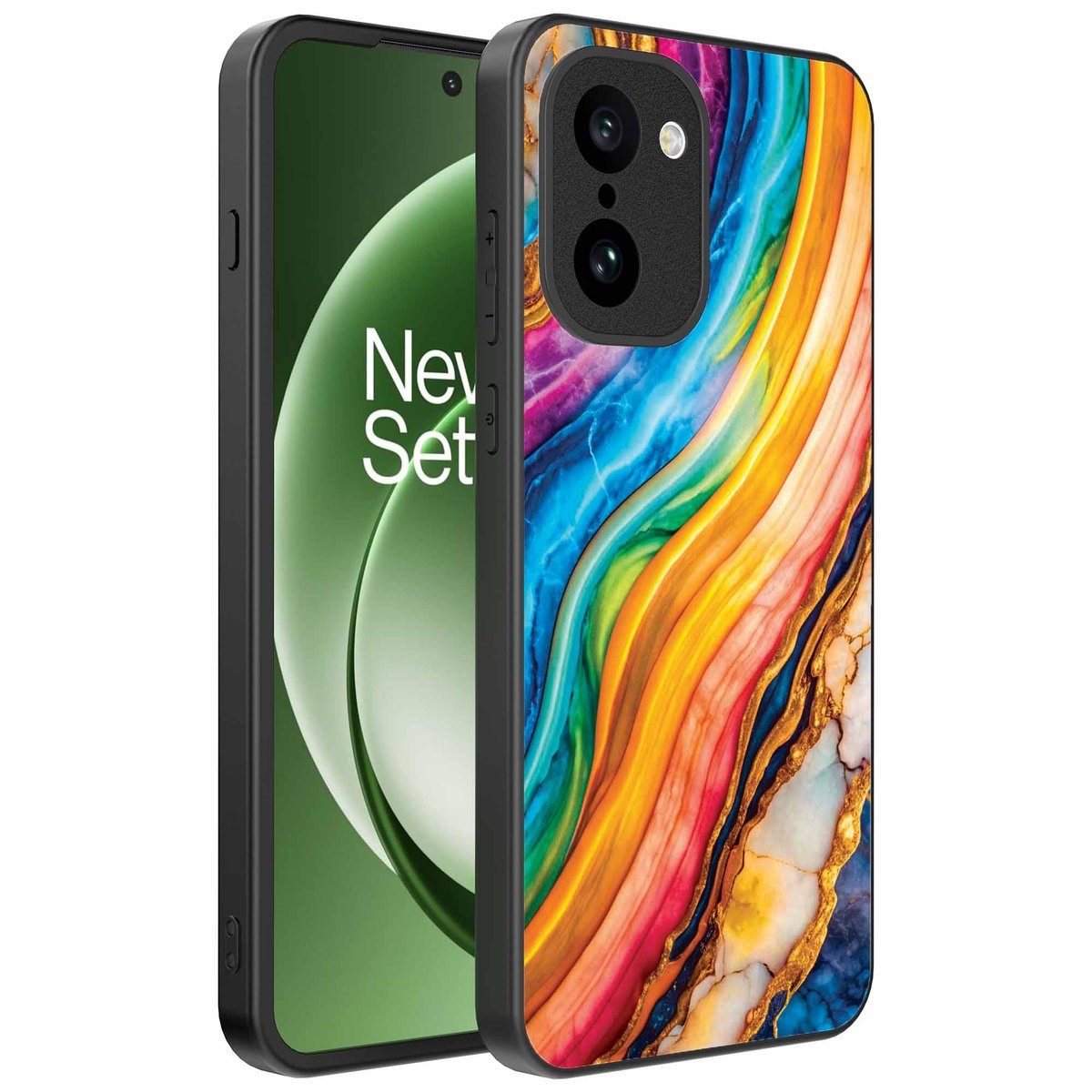 Geschikt voor OnePlus 15R Telefoonhoesje met Regenboog Goud Marmer Opdruk - TPU Backcover Case Rainbow Gold Marble Design - Smartphonica geschikt voor OnePlus 15R